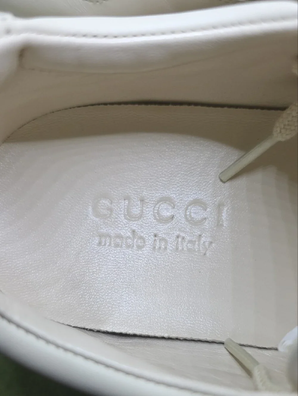 Gucci White Leather Sneaker with Red & Green Stripe Logo